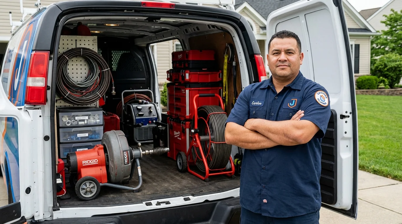 Professional drain cleaning equipment and Johns Plumbing LLC plumber in Bethalto