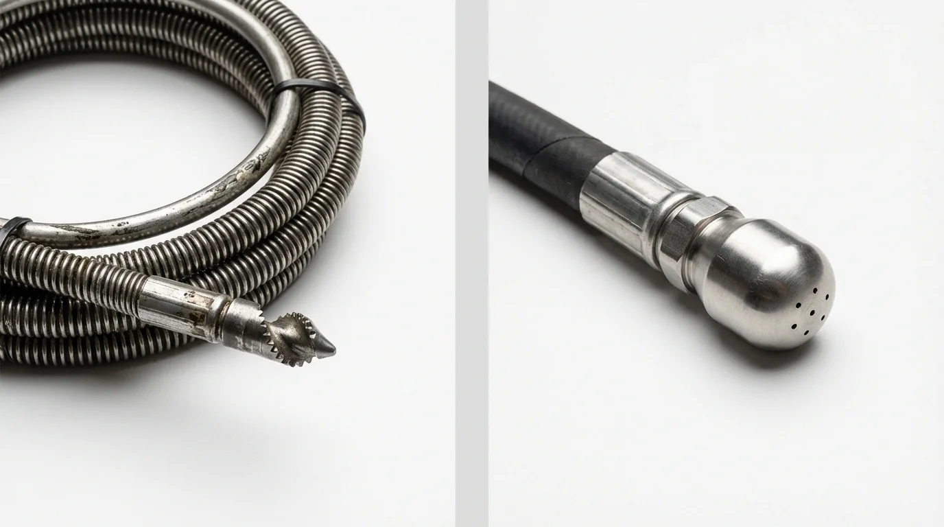 Drain snake cable and hydro jetting nozzle used for drain cleaning in Bethalto, IL