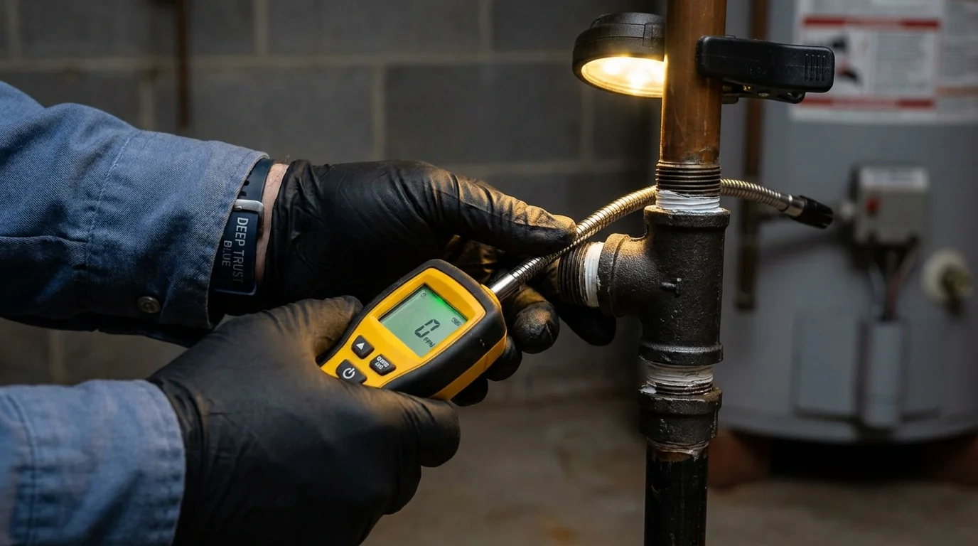 Gas leak detection with electronic sniffer by Johns Plumbing LLC in Bethalto