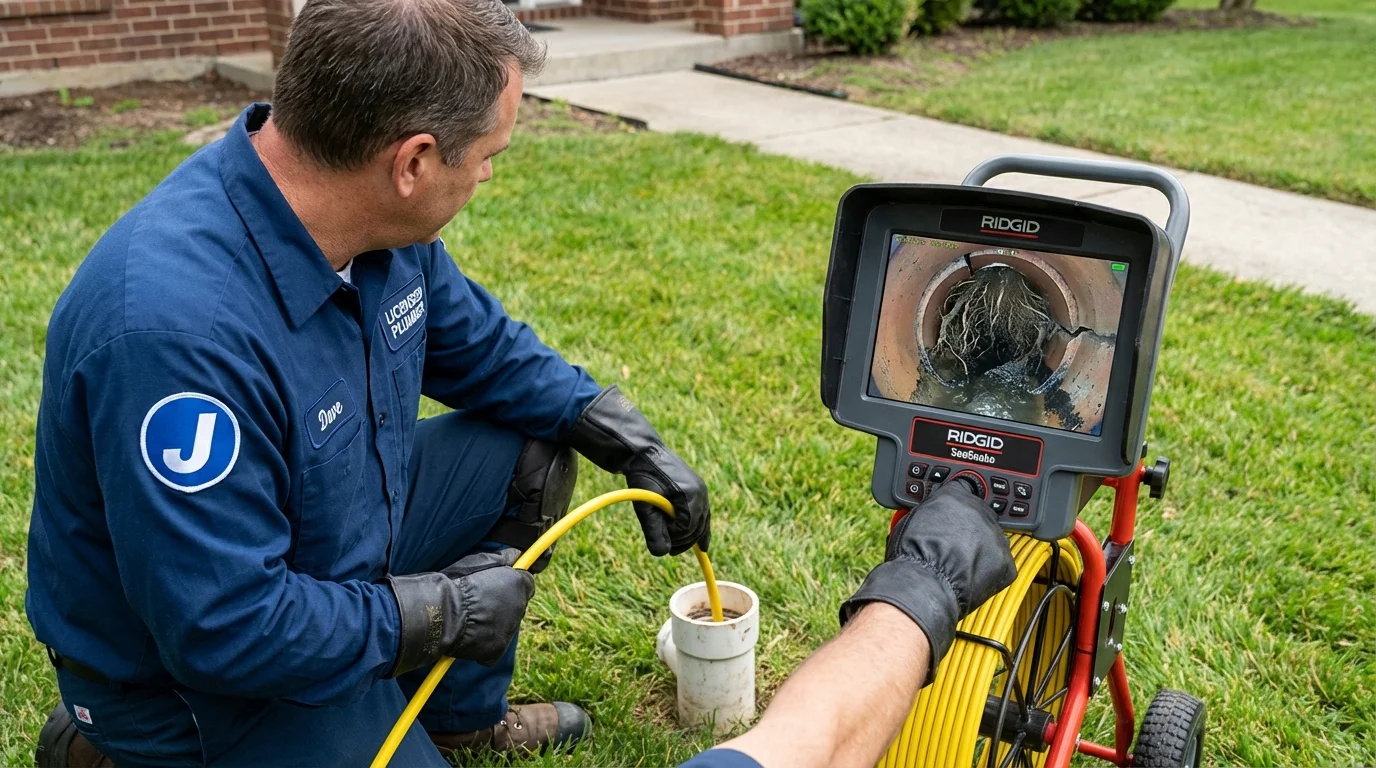 Sewer camera inspection being performed by Johns Plumbing LLC in Bethalto