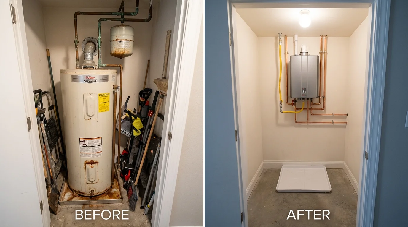 Tank water heater versus wall-mounted tankless unit comparison for Bethalto, IL homeowners