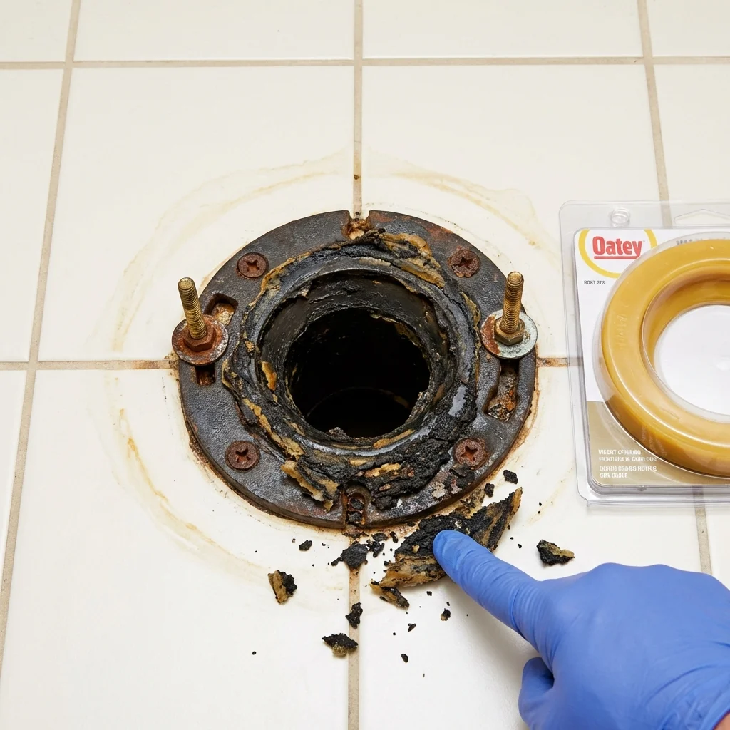 Failed wax ring showing water seepage at the base of a toilet in a Bethalto, IL home